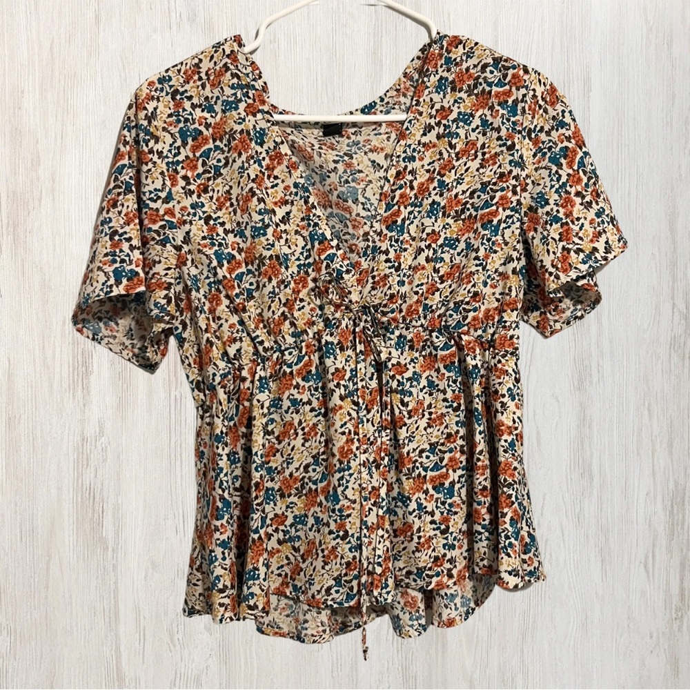 Plunge Neckline Floral Blouse